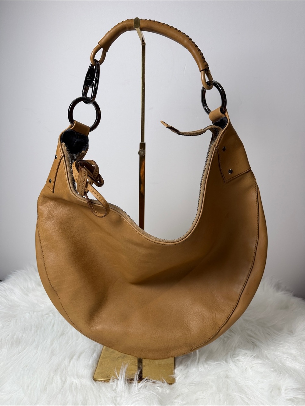 Gucci Vintage Demi Lune Half Moon Tan Leather Hobo Shoulder Bag